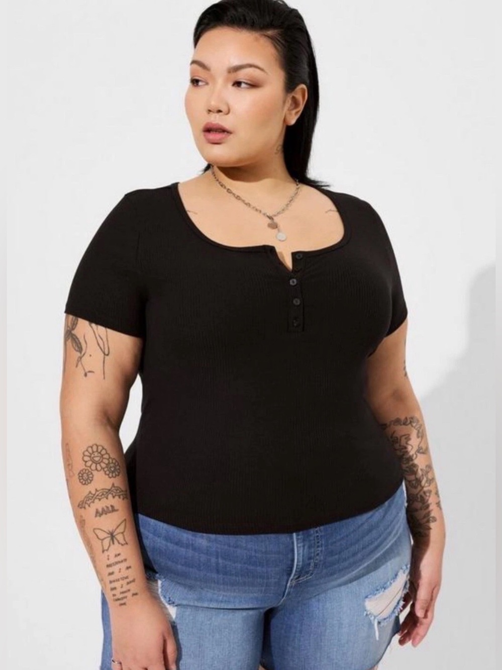 Torrid Fitted Super Soft Rib Scoop Neck Henley Baby Tee Size 4X